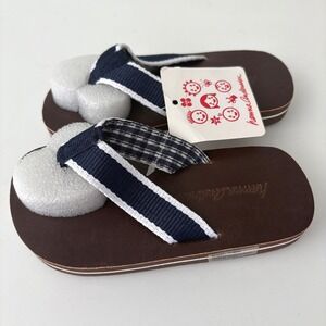 Hanna Andersson Kids Brown Thong Sandals With Striped Straps, Size 7/8M, New‎